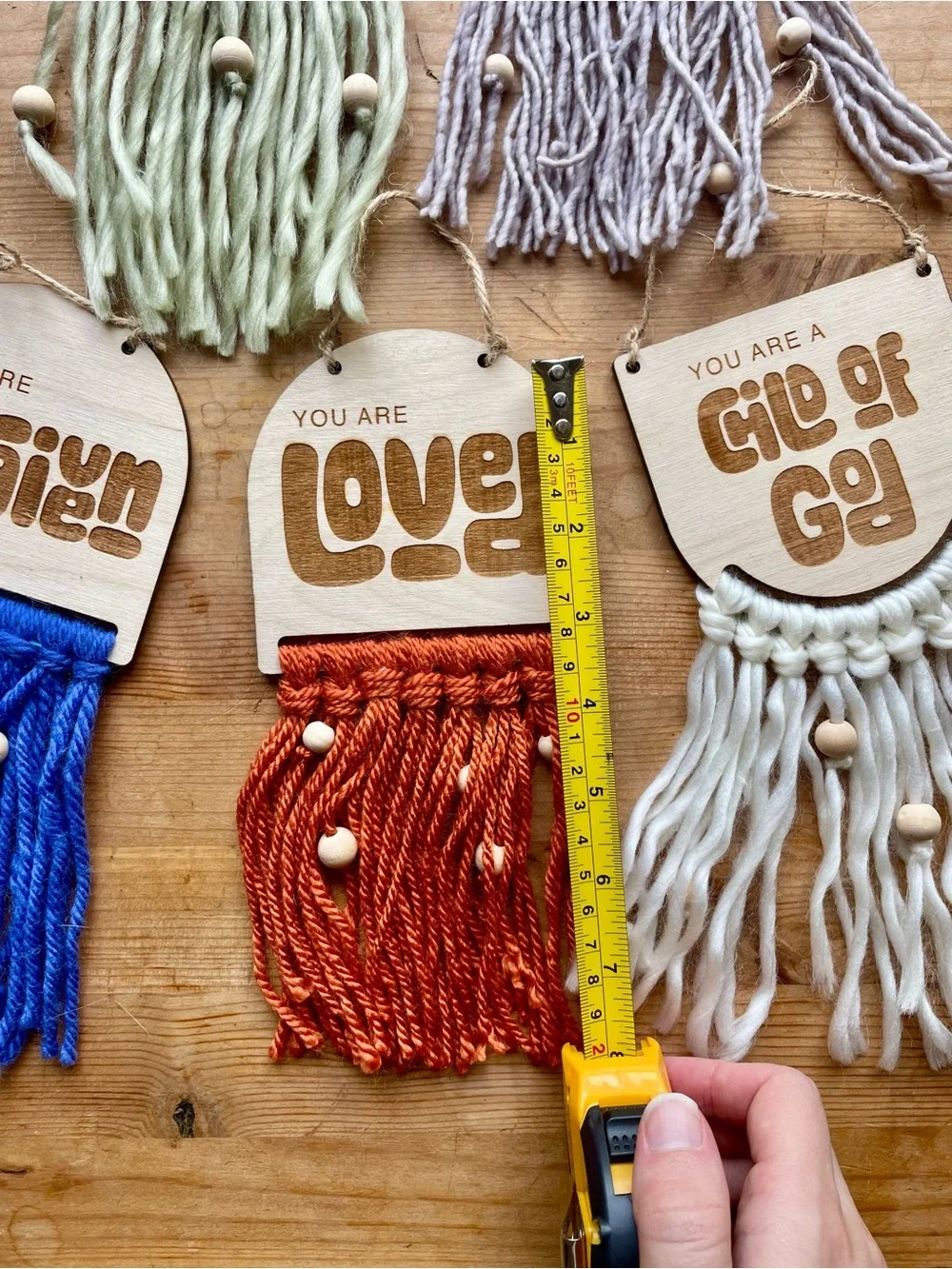 ETSY Handmade Kids Wood Diffusers‎ Wall Weavings w/ Fiber Fringe & Bible Inspo